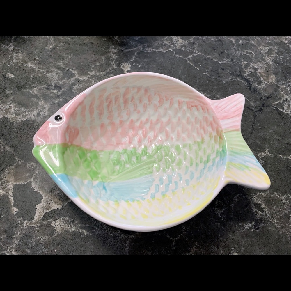 Vintage Knobler Pastel Rainbow Fish Decorative Candy Accent Bowl from Japan